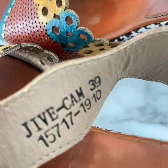 L’Artiste Spring Boho Step Leather Floral Heeled Sandals Artsy Jive Hippie 39 - Picture 8 of 9